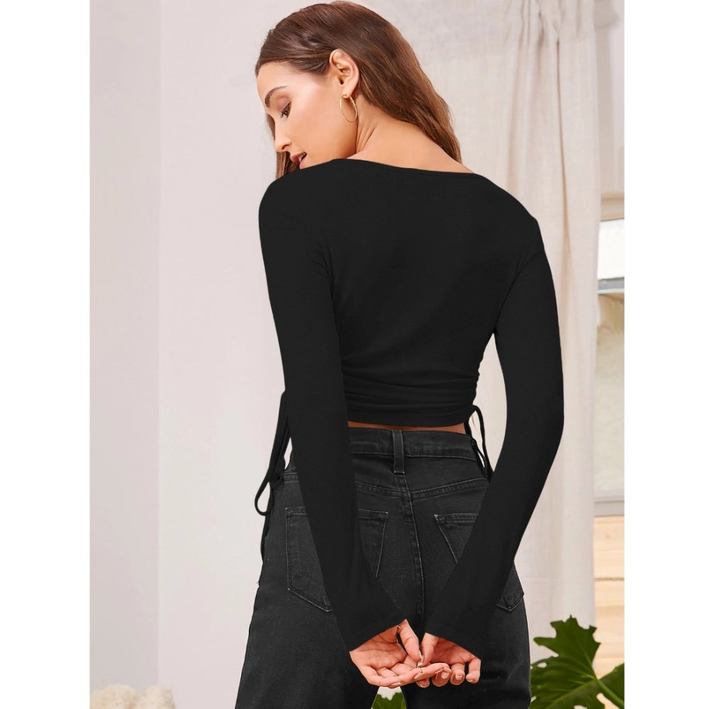 Generic Women's Polyester Solid Round Neck Full Sleeve Top (Black) Secondary image
