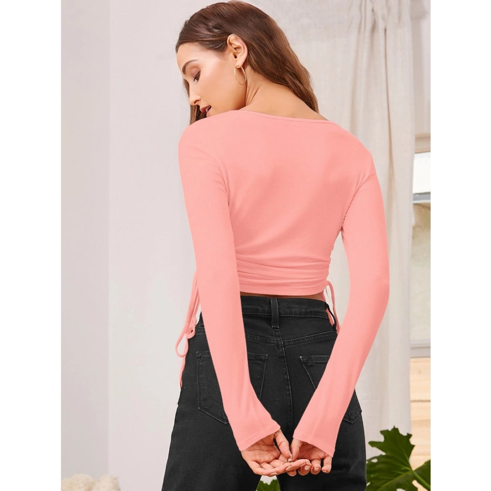 Generic Women's Polyester Solid Round Neck Full Sleeve Top (Peach) Secondary image
