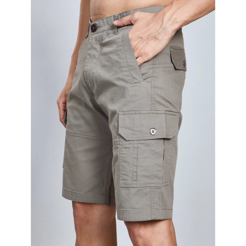 Generic Men's Casual Cotton Solid Knee Length Cargo Shorts (DarkGrey) Secondary image
