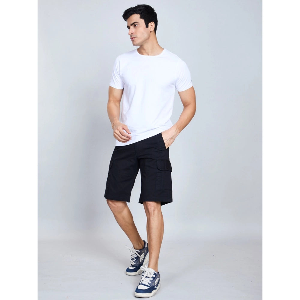 Generic Men's Casual Cotton Solid Knee Length Cargo Shorts (Black) Secondary image