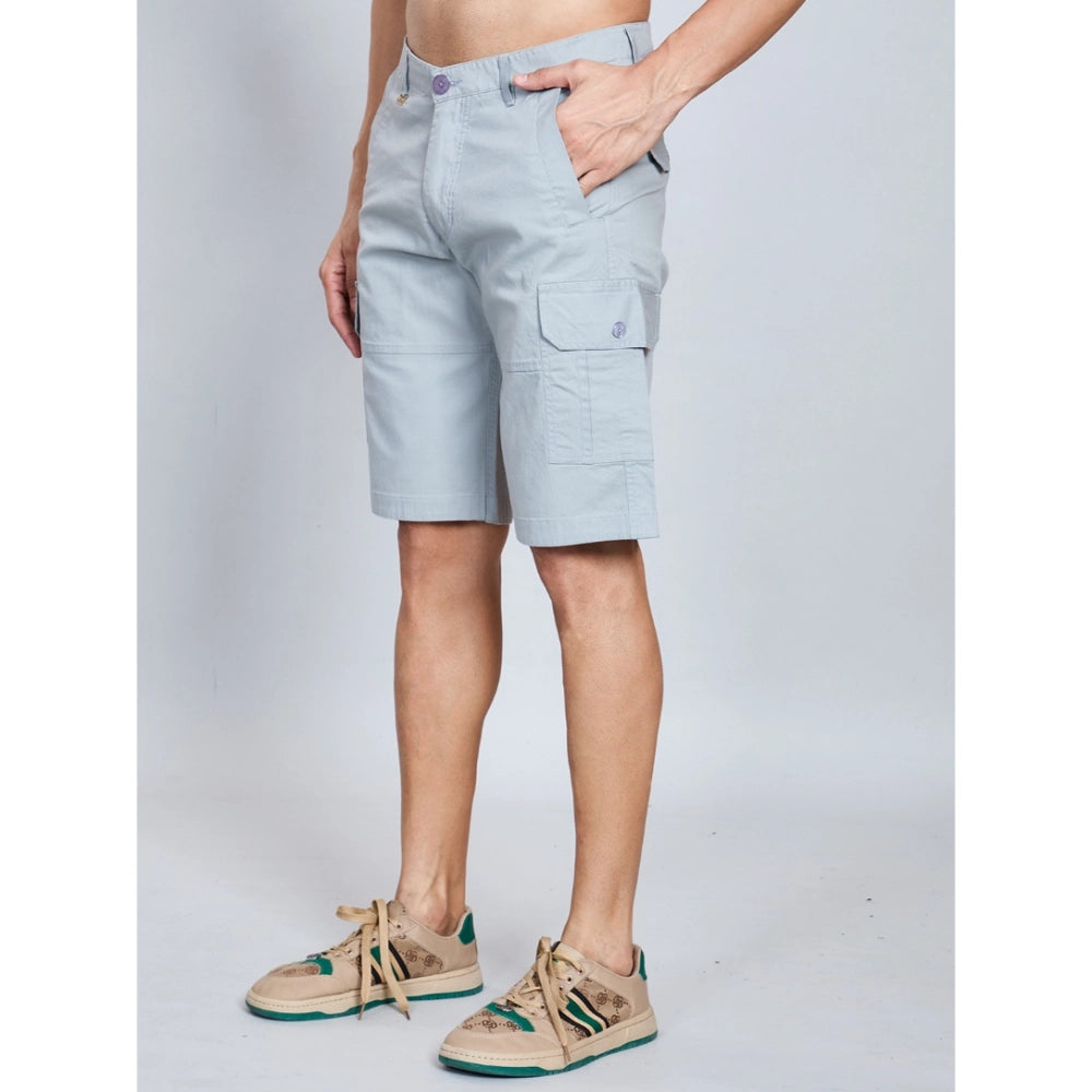 Generic Men's Casual Cotton Solid Knee Length Cargo Shorts (Grey) Secondary image