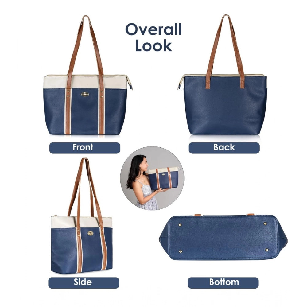 Generic Women's Faux Leather Large Shoulder Zipper Handbag (Dark Blue) Secondary image