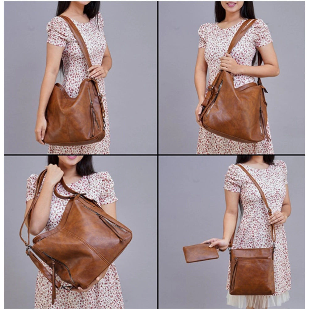 Generic Women's PU Leather Medium Shoulder Zipper Handbag (Brown) Secondary image