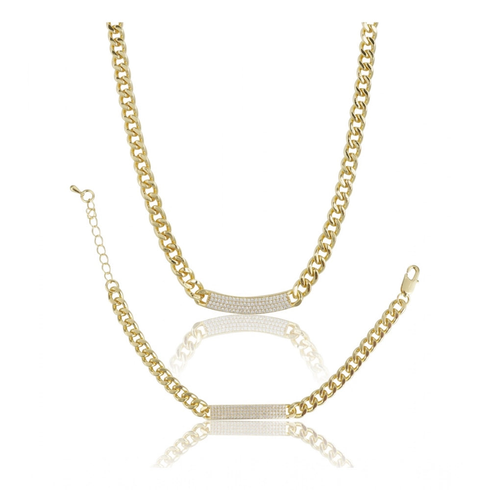 Generic Women's Stainless Steel Gold Polish Polish Hand Bracelet And Necklace (Gold Plated) Main image
