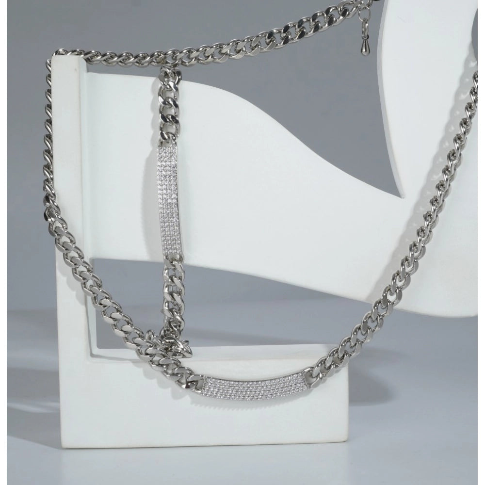Generic Women's Stainless Steel Silver Polish Hand Bracelet And Necklace (Silver Plated) Secondary image