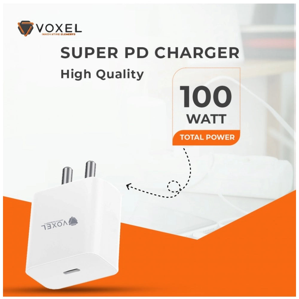 Generic VOXEL 100 Watt ' C ' Port PD Fast Charger AB Plastic (White) Secondary image