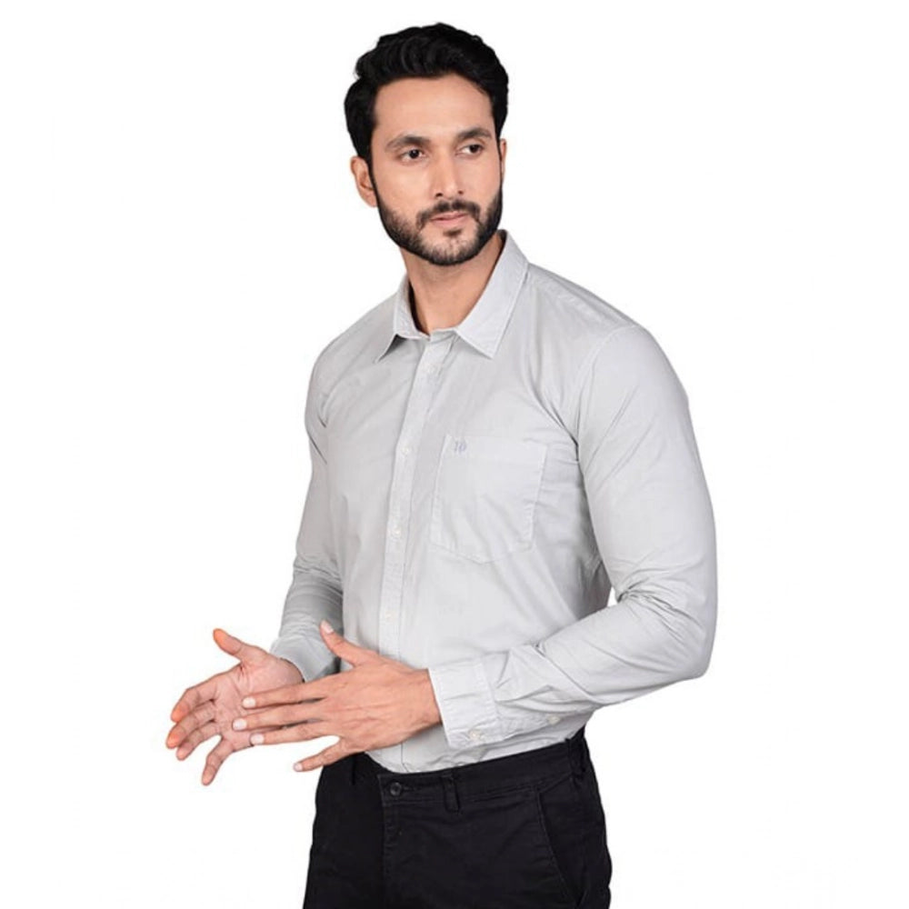 Generic Men's Casual Cotton Full Sleeve Solid Shirt (Grey) Secondary image
