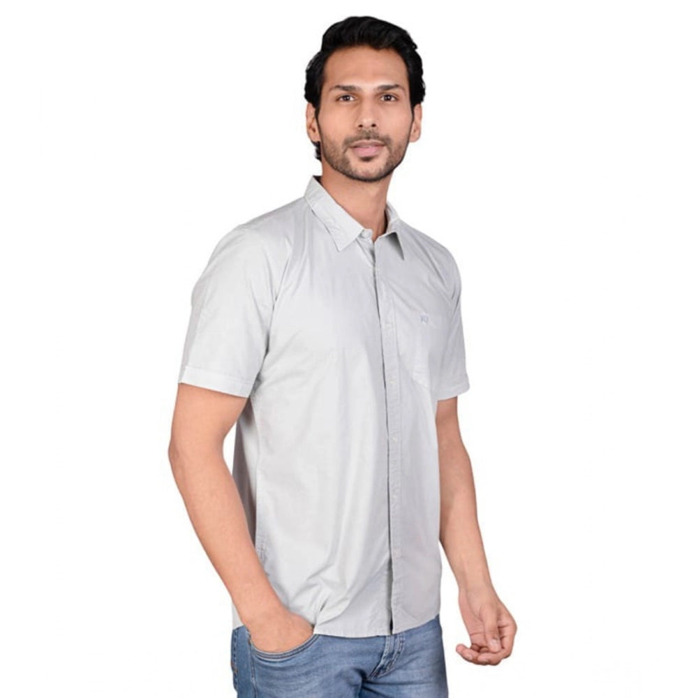 Generic Men's Casual Cotton Half Sleeve Solid Shirt (Grey) Secondary image