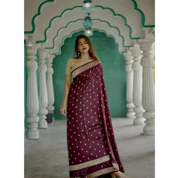 Generic Women's Cotton  Printed Saree With Unstitched Blouse 5.5Mtr (Purple)