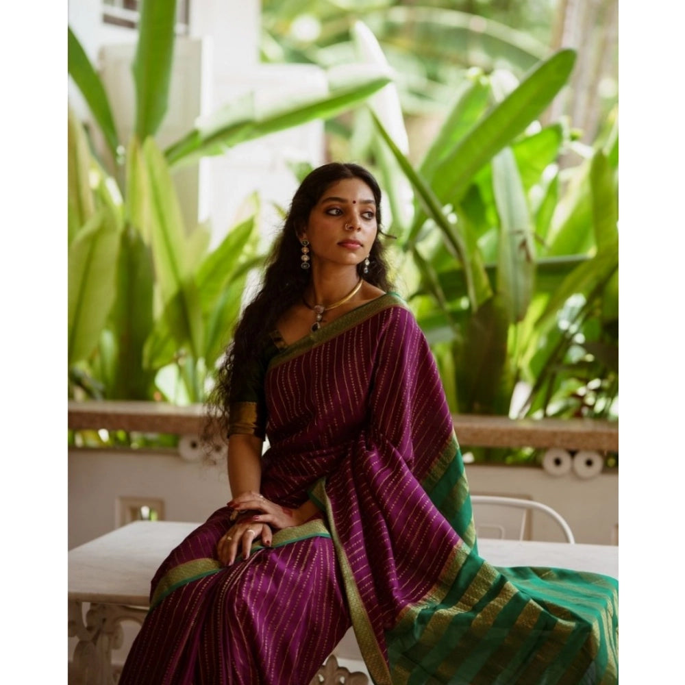 Generic Women's Silk Printed Saree With Unstitched Blouse 5.5Mtr (Wine) Secondary image