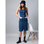 Generic Women's Denim Lycra Solid Square Neck Shoulder Straps Dress (Blue)