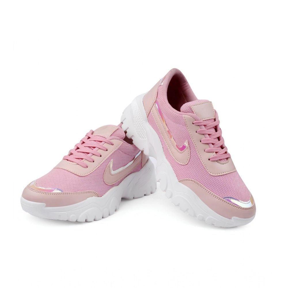 Generic Women's Casual Mesh Printed Lace-Ups Shoes (Pink) Main image