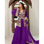 Generic Women's Georgette Embroidery 3-4th Sleeve V-Neck Kurti, Palazzo And Dupatta Set (Purple)