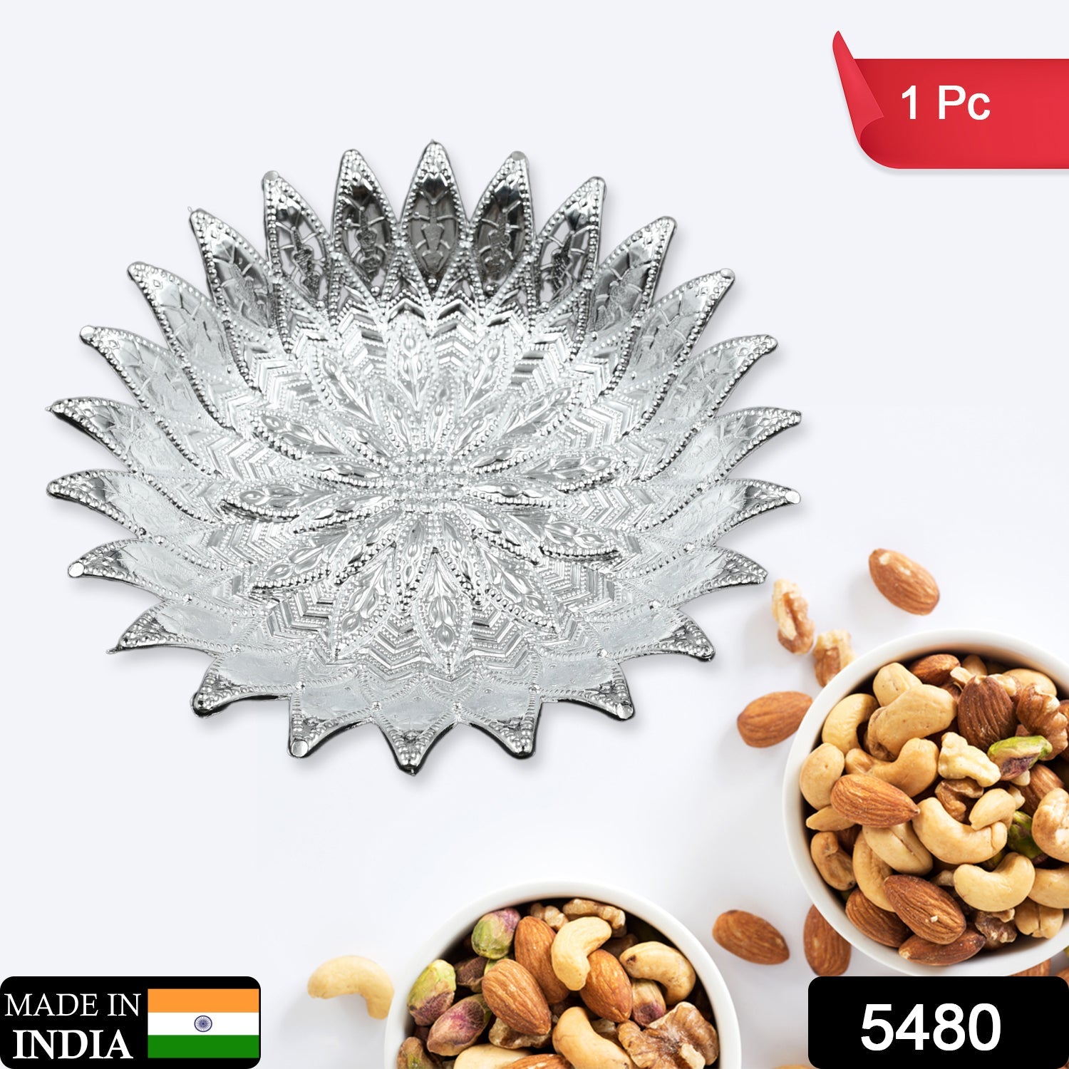 Silver Finish Serving Tray – Decorative Mukhwas & Dry Fruit Platter | Indo Glow Secondary image