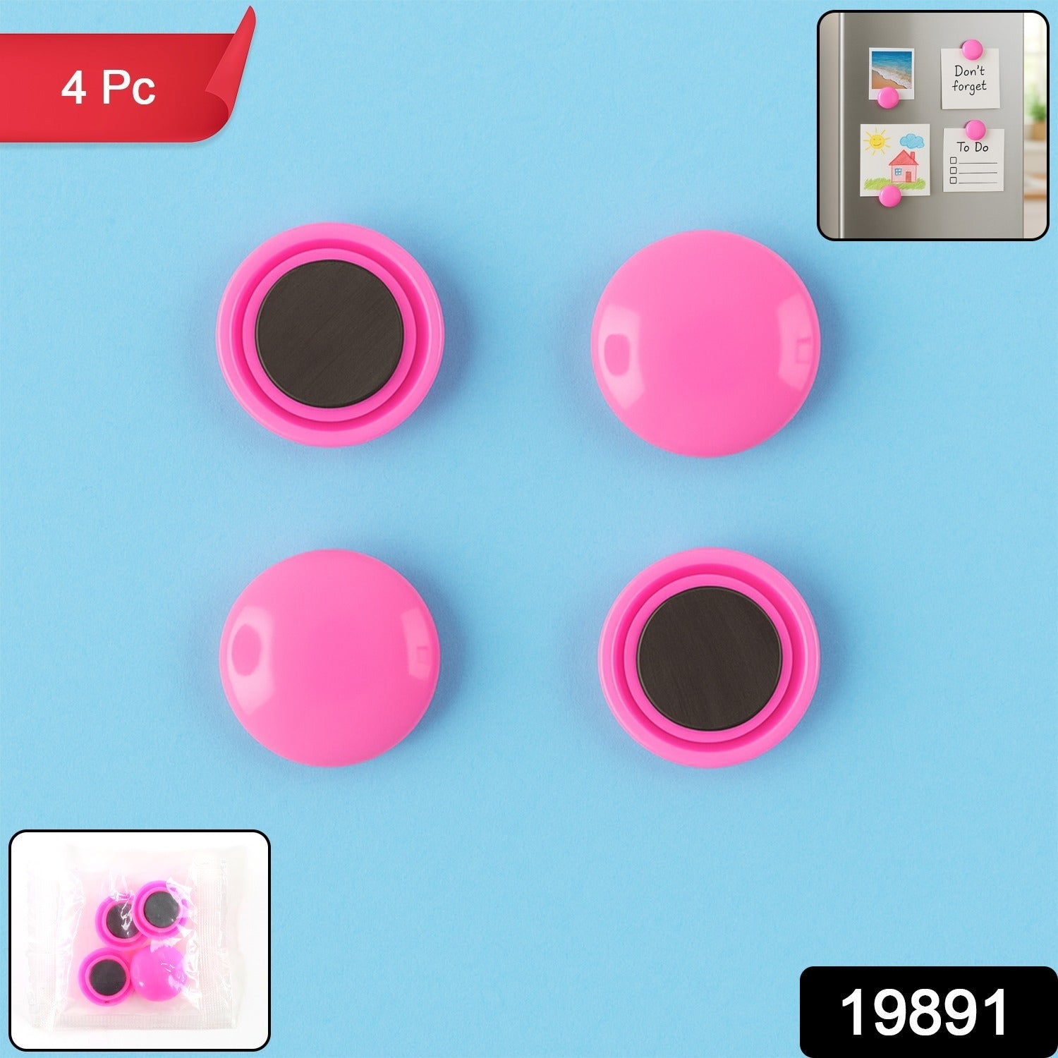 Round Fridge Magnets – Strong Grip, Scratch-Safe Buttons (4 Pcs) Secondary image