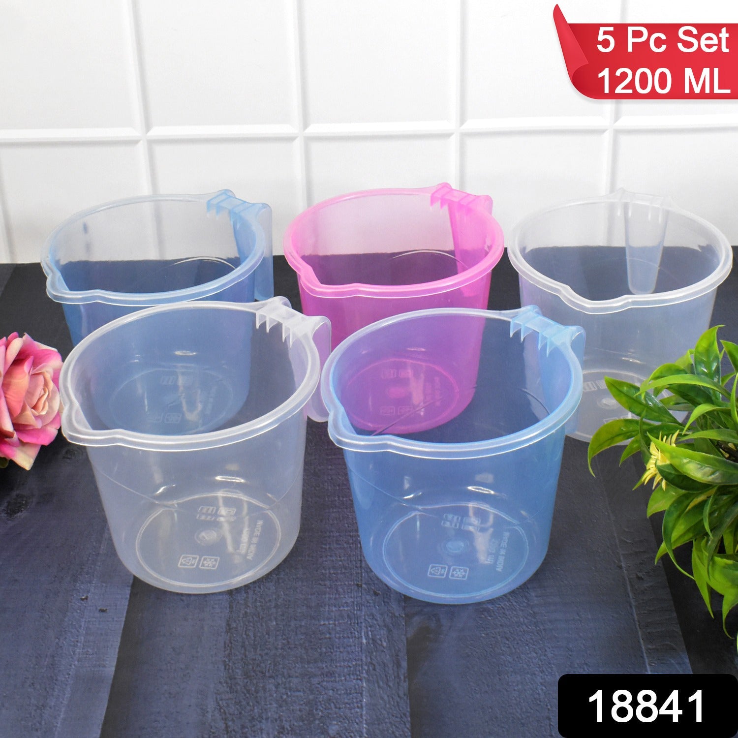 Plastic Bath Mug – 1200ML Transparent Mix Colour (Set of 5) | Mini Bubbles Secondary image