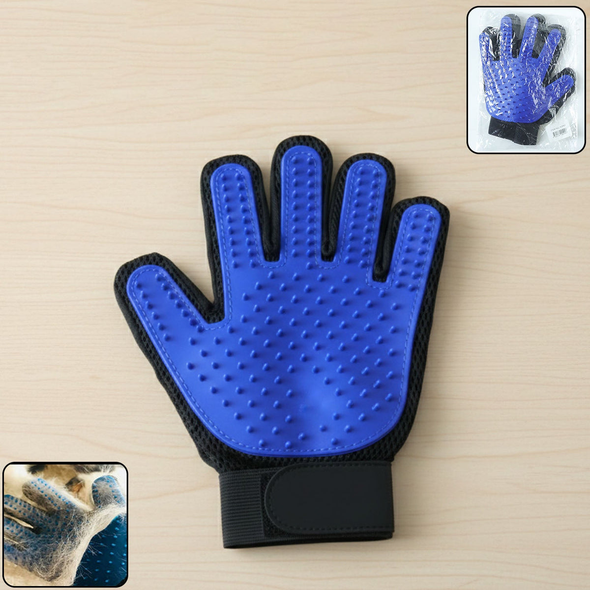 Pet grooming deshedding glove with soft massage bristles in mix color Main image
