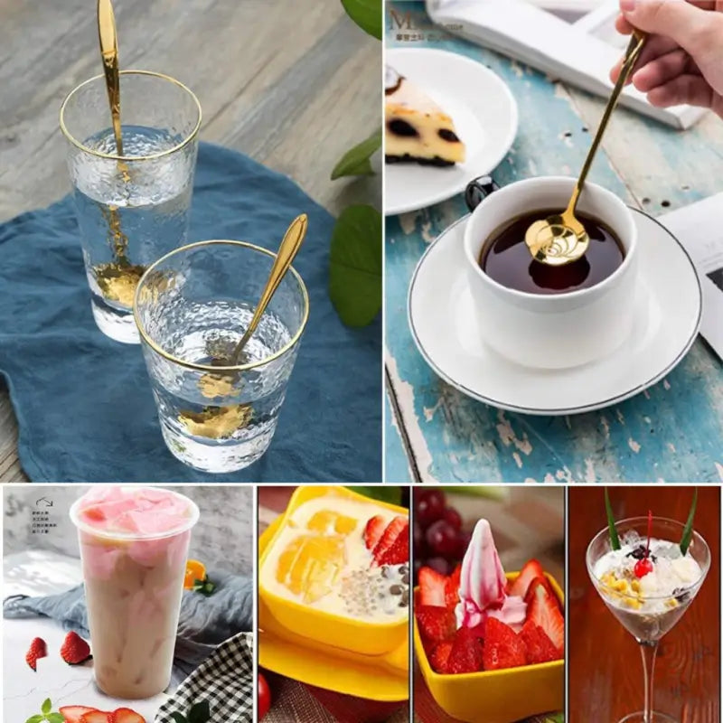 4 Pcs Golden Decorative Spoon Set – Stylish Floral Design Spoons for Kitchen & Dining