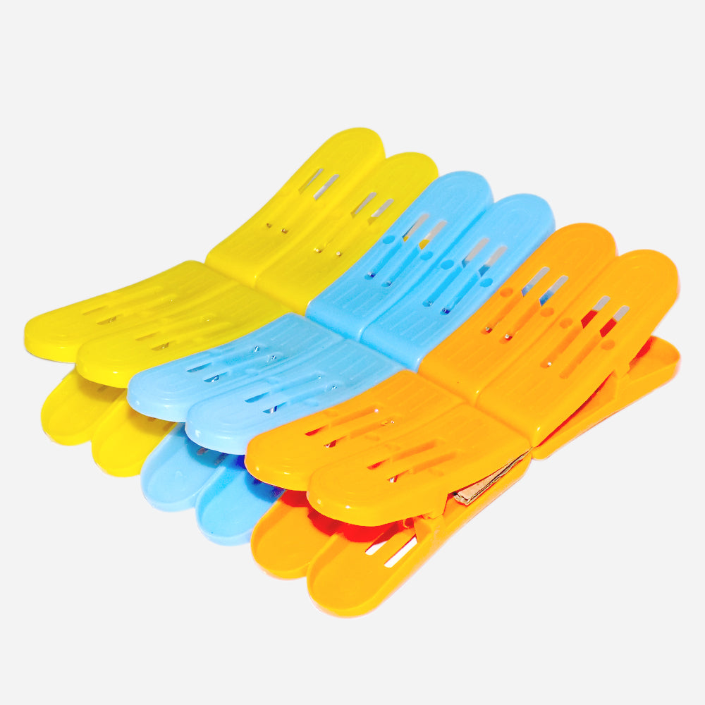 Multicolour plastic double pin cloth drying clips with strong grip for laundry. Main image