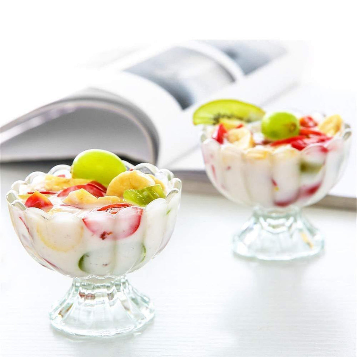 Elegant dessert bowl set of six on a dining table, ready for serving. Main image