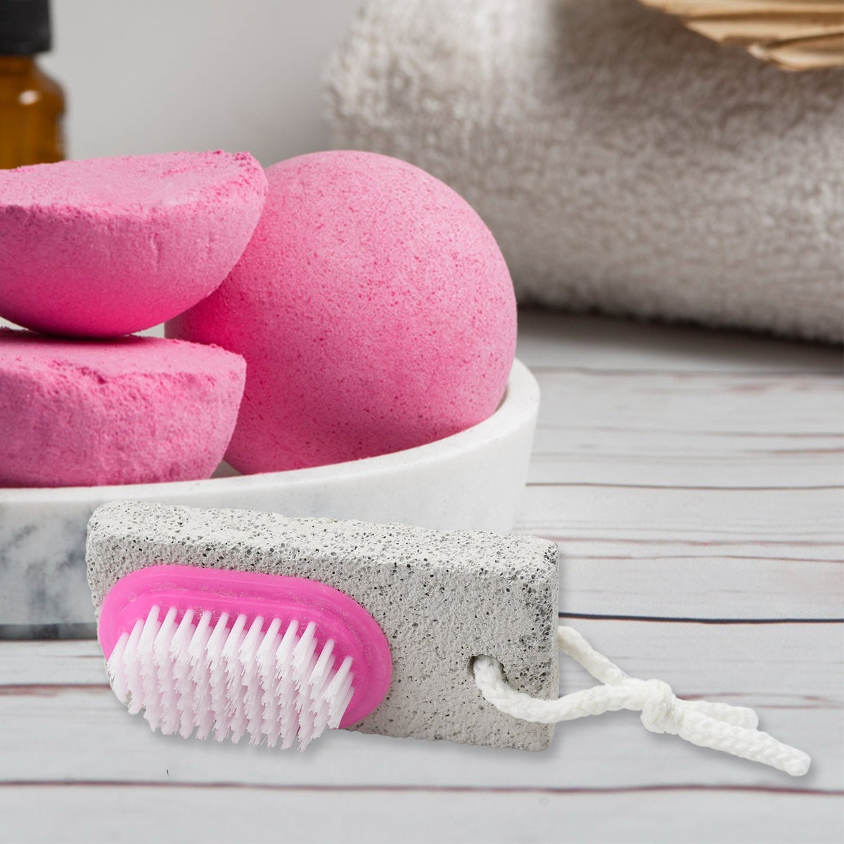 XcelCraft pumice stone foot scrubber with dual-action brush for smooth feet. Main image