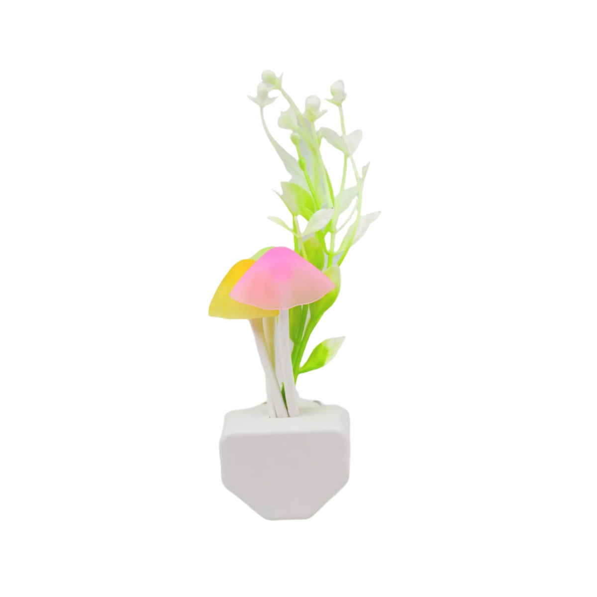 Color-changing LED mushroom night light illuminating a cozy room. Main image