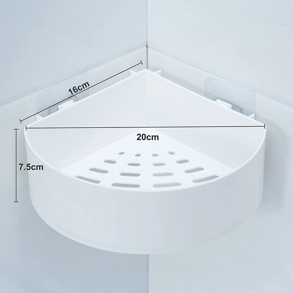 Durable plastic corner caddy for drill-free home organization.