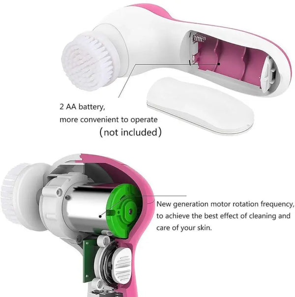 5 in 1 Facial Beauty Care Massager Brush – Electric Face Cleansing & Massage Tool with Interchangeable Heads