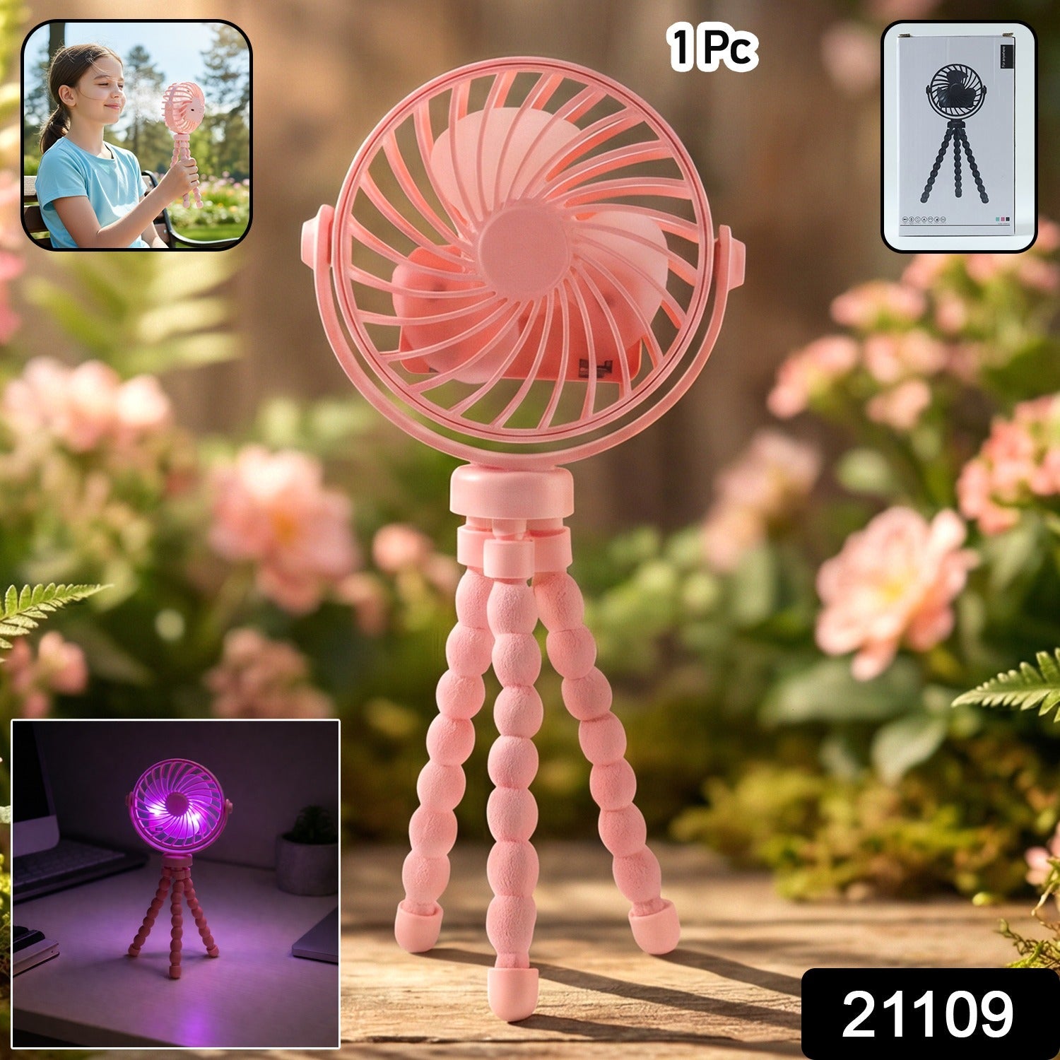 Rechargeable Portable LED Fan – Flexible Tripod & Quiet Cooling Secondary image