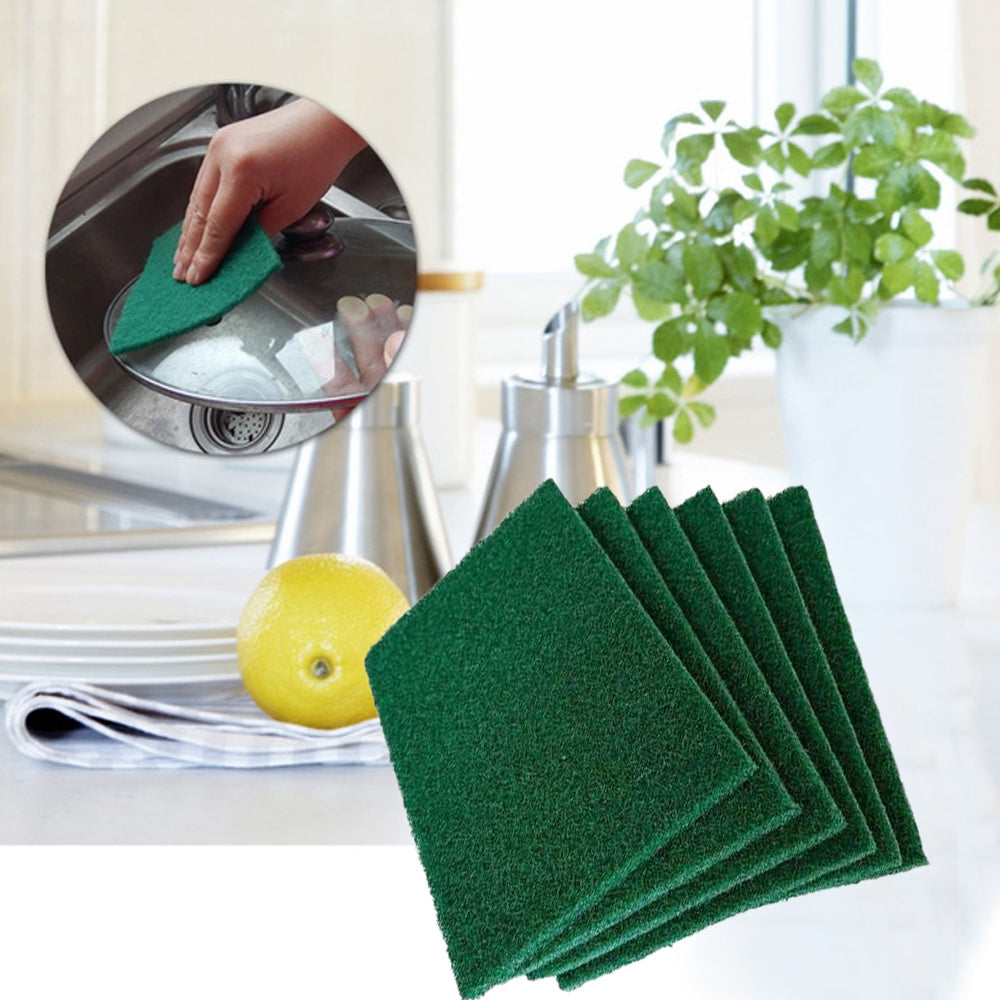 Pack of six aqua green scrub sponge pads for effective household cleaning. Main image