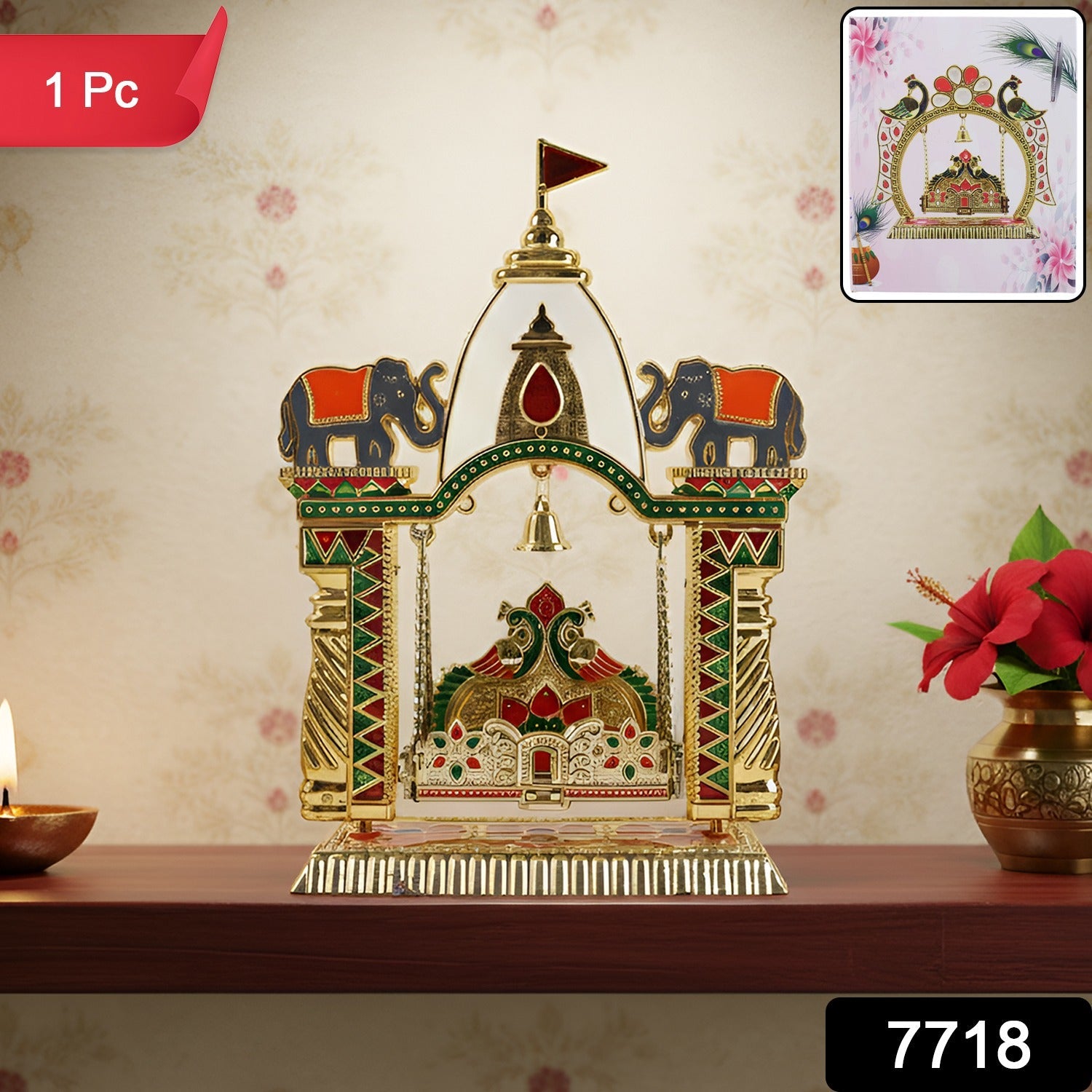 Pooja Jhula Mandir – Traditional Decorative Idol Swing with Bell Secondary image