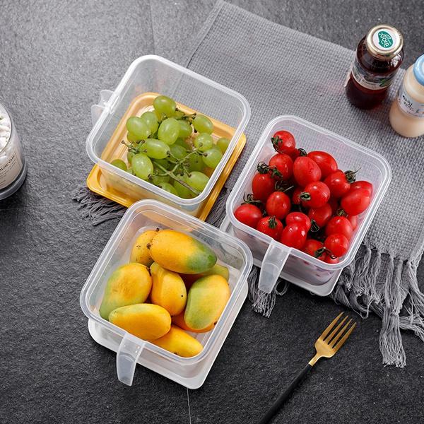 Set of 6 square airtight kitchen storage containers with bright lids. Main image