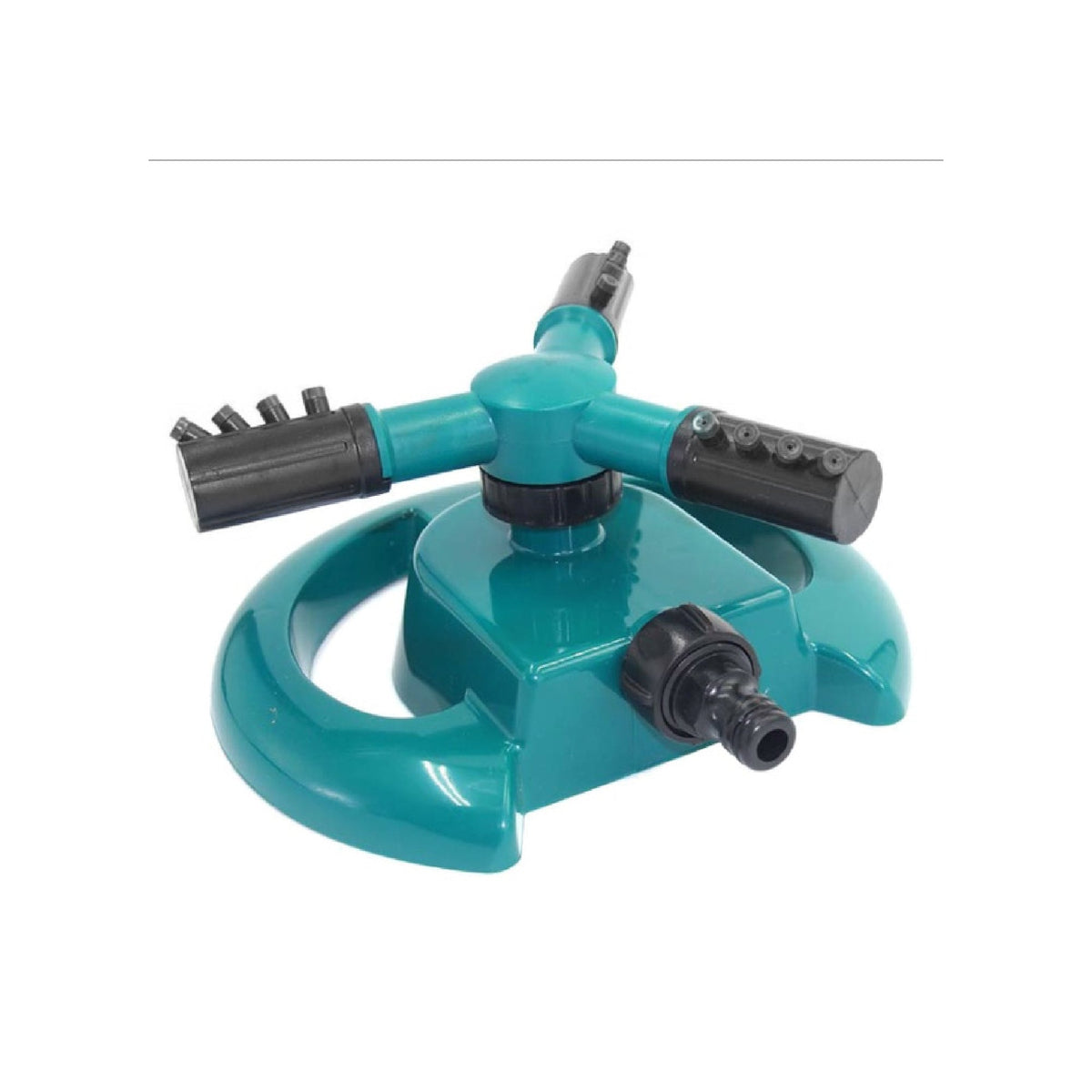 Rotating garden sprinkler efficiently watering a lush green lawn. Main image