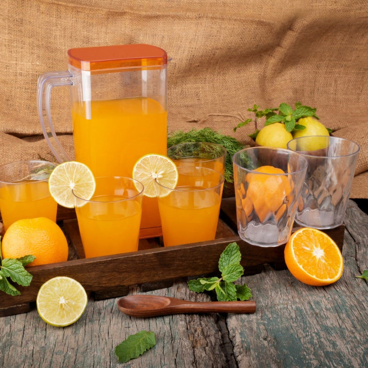 Hydrozilla 2L plastic water jug set with six matching glasses for daily use. Main image