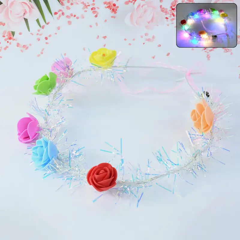 LED Flower Crown Headband – Multicolor Light-Up Rose Garland
