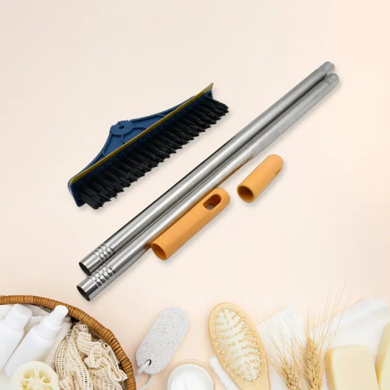 2 in 1 Cleaning Brush & Wiper , Long Handle Floor Brush, Rotatable Cleaning Brush for Bathroom, Kitchen, 120 Degree Triangular Rotating Brush Head with Wiper Main image