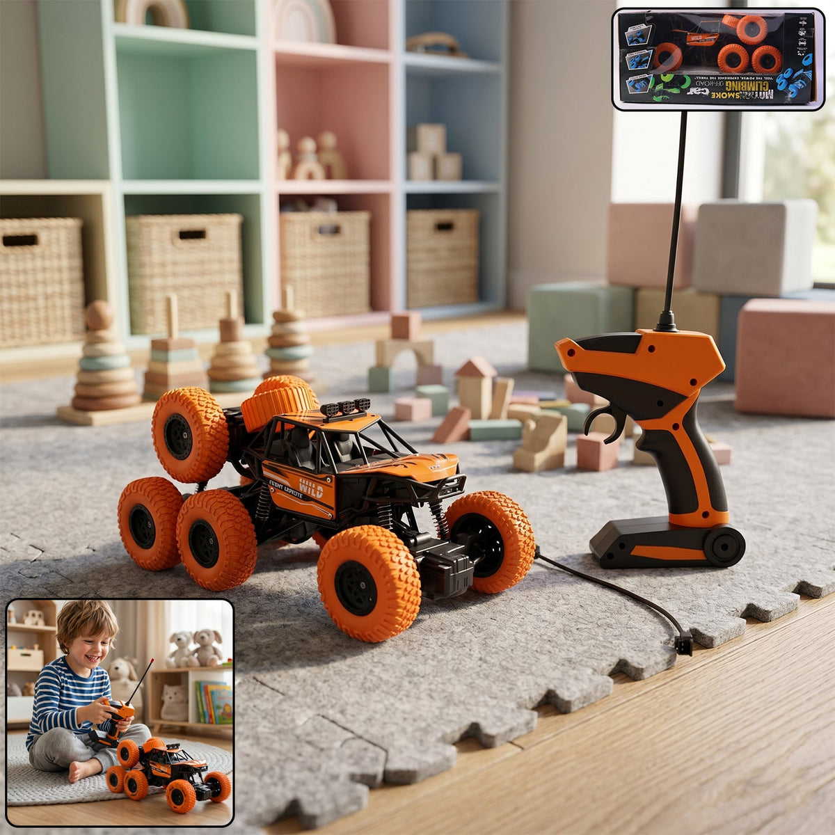 Rock Climber 8-Wheel Remote Control Car parked, showcasing its robust design. Main image