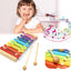 Colorful wooden xylophone toy with 8 metal keys and a mallet, perfect for kids.
