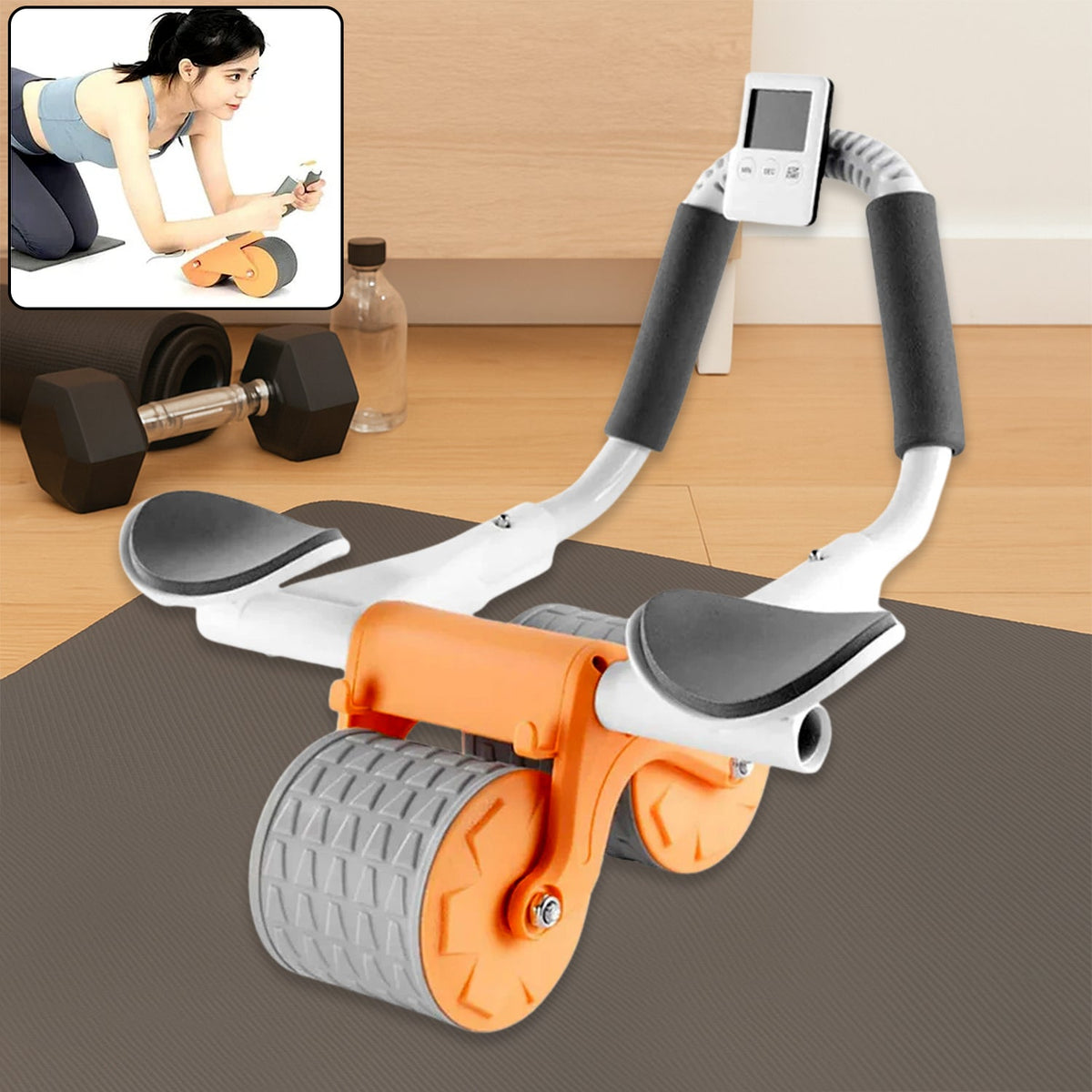 Automatic Rebound Ab Roller with timer and elbow support. Main image