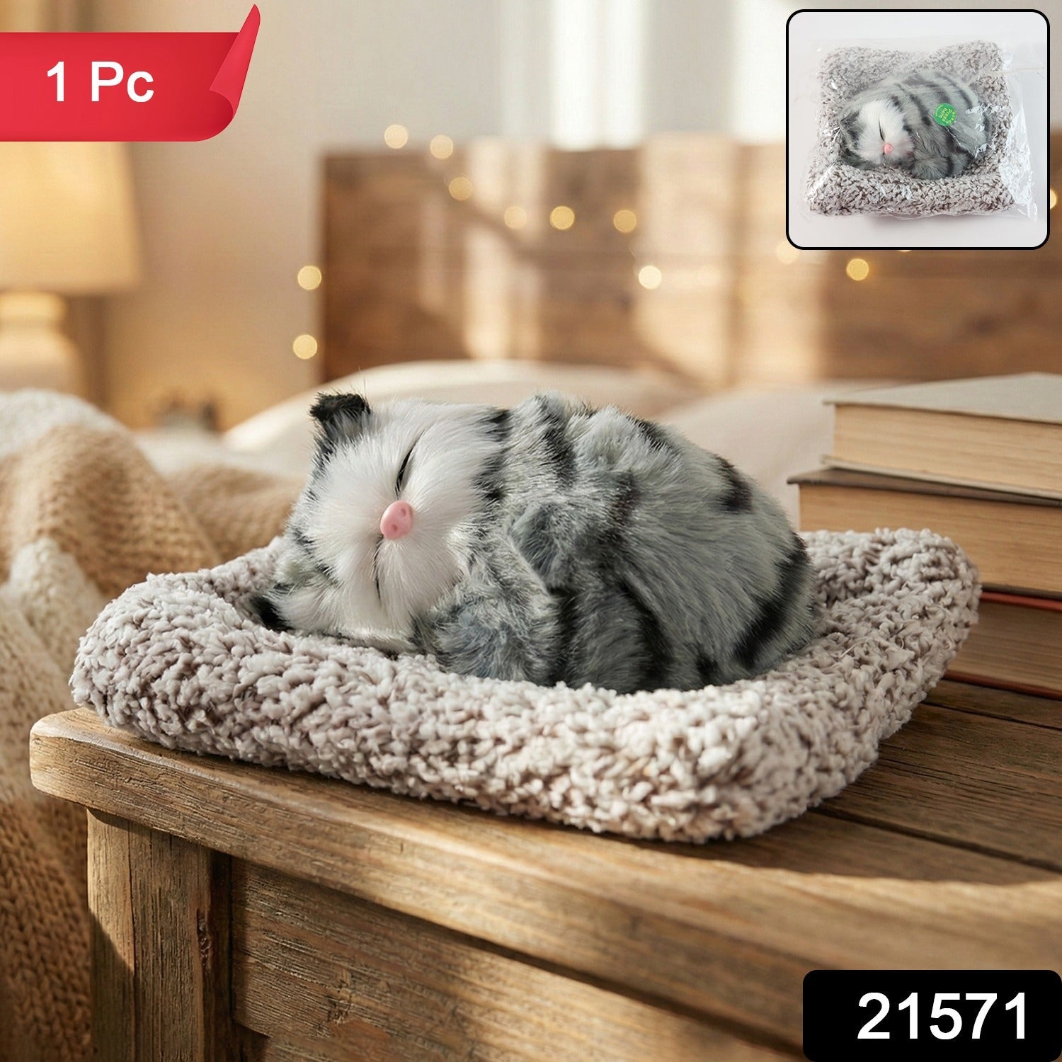 Plush Cat Dashboard Showpiece – Soft Closed-Eye Design Secondary image
