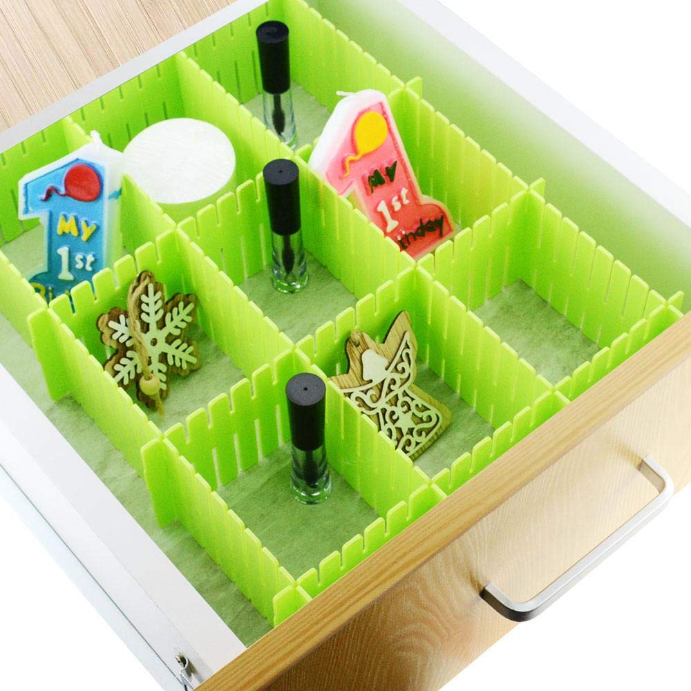 Adjustable drawer organizer set in a kitchen drawer, showcasing multipurpose storage. Main image