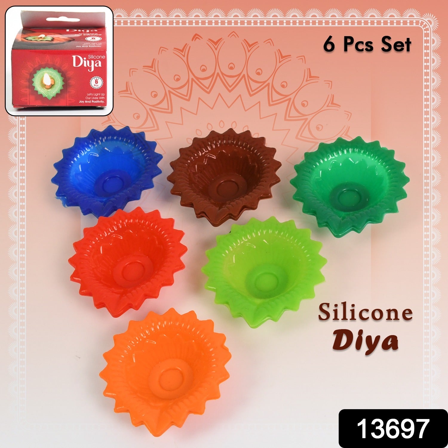 Silicone Diya Set (6 Pcs) – Reusable Diwali Lamps | Giftoiza Secondary image