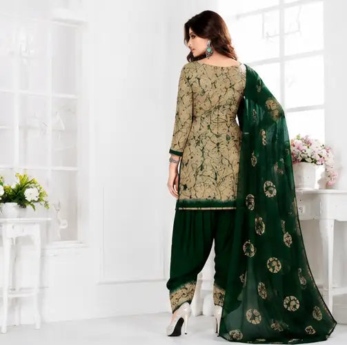 Women's French Crepe Printed Designer Suit Dress Material with Nazneen Dupatta – Unstitched 3-Piece Set