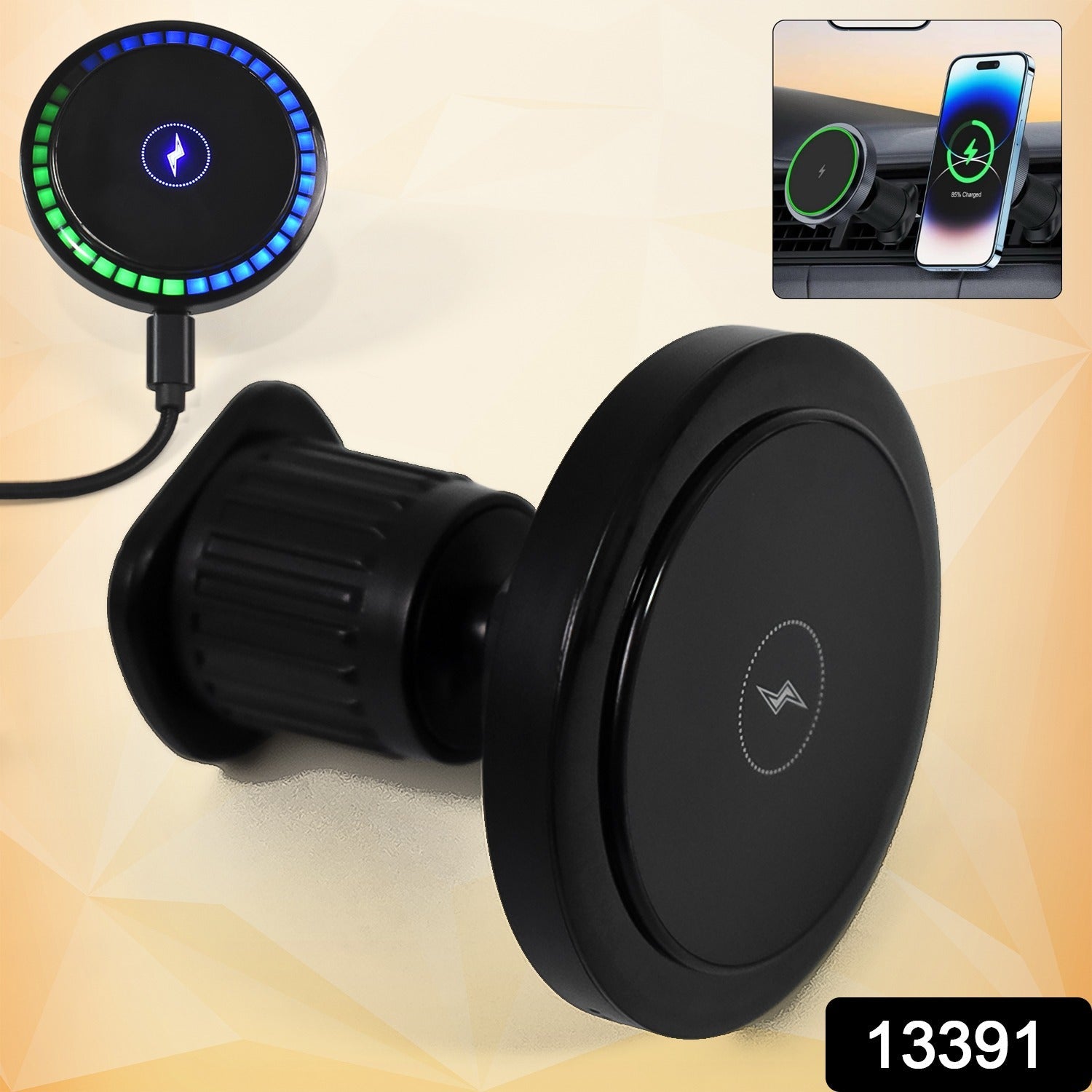 Magnetic Car Charger – Wireless Phone Mount with RGB Lights | Phonixio Secondary image