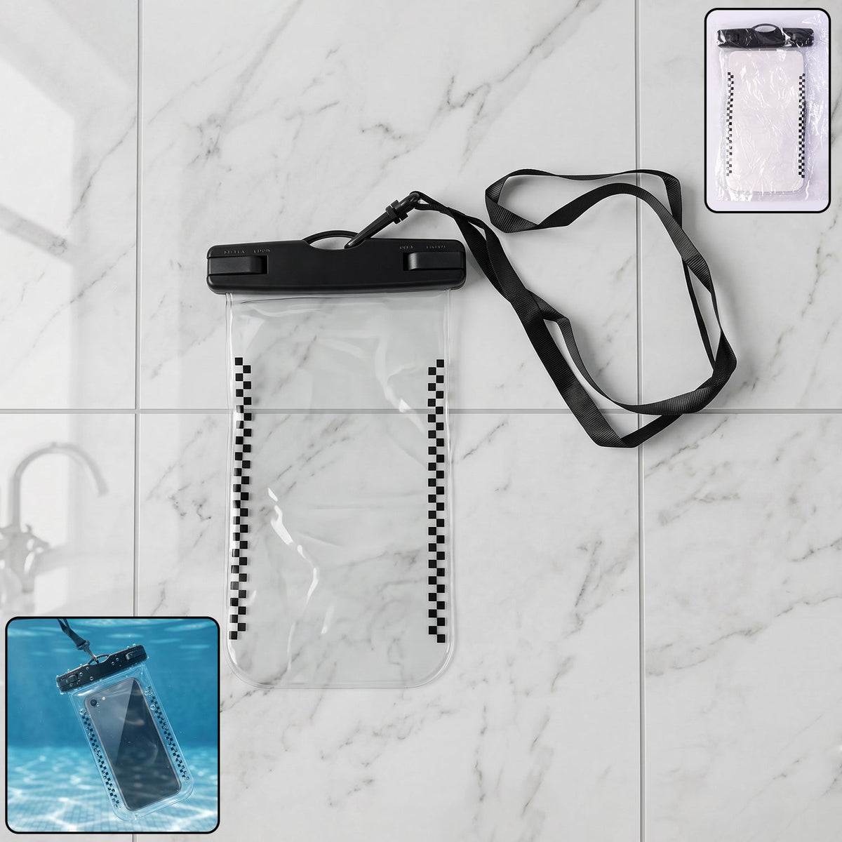 Universal waterproof mobile pouch with black lanyard Main image