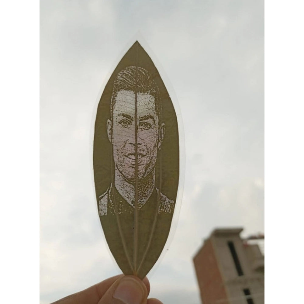 Generic Custom Engraved Leaf Art – Football Icon Portrait on Natural Lea Main image