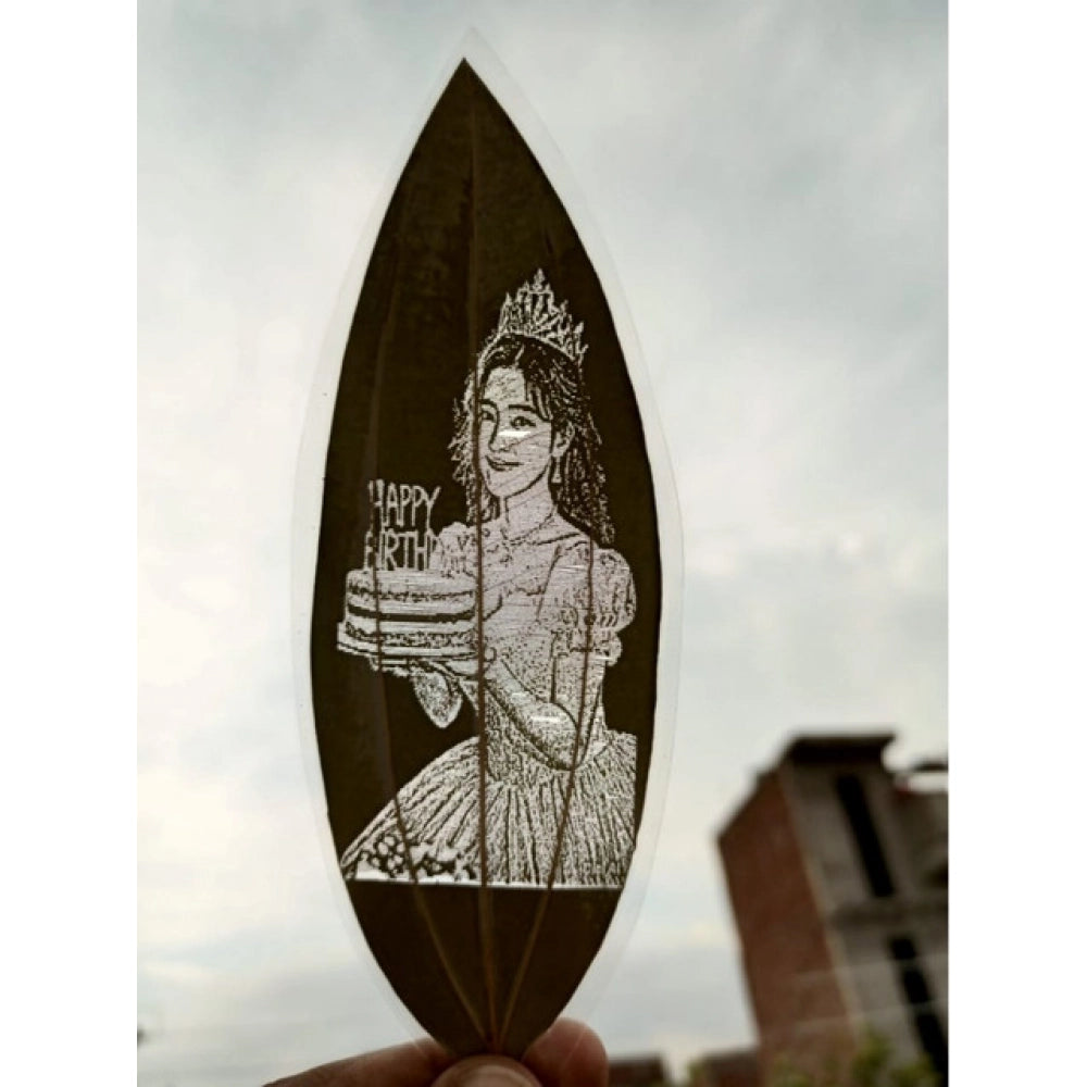 Generic Custom Birthday Leaf Art – Engraved Portrait on Natural Leaf Main image