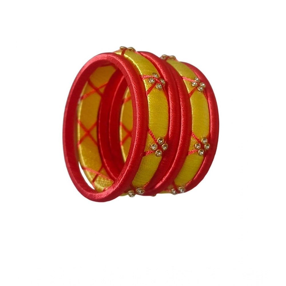 Generic Women's Plastic Silk Thread Bangles (Lemon Yellow, Size: 2.2) Main image