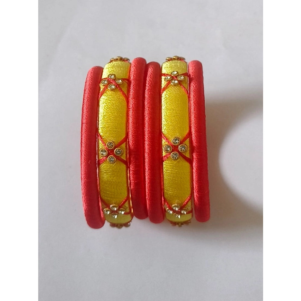 Generic Women's Plastic Silk Thread Bangles (Lemon Yellow, Size: 2.2) Secondary image
