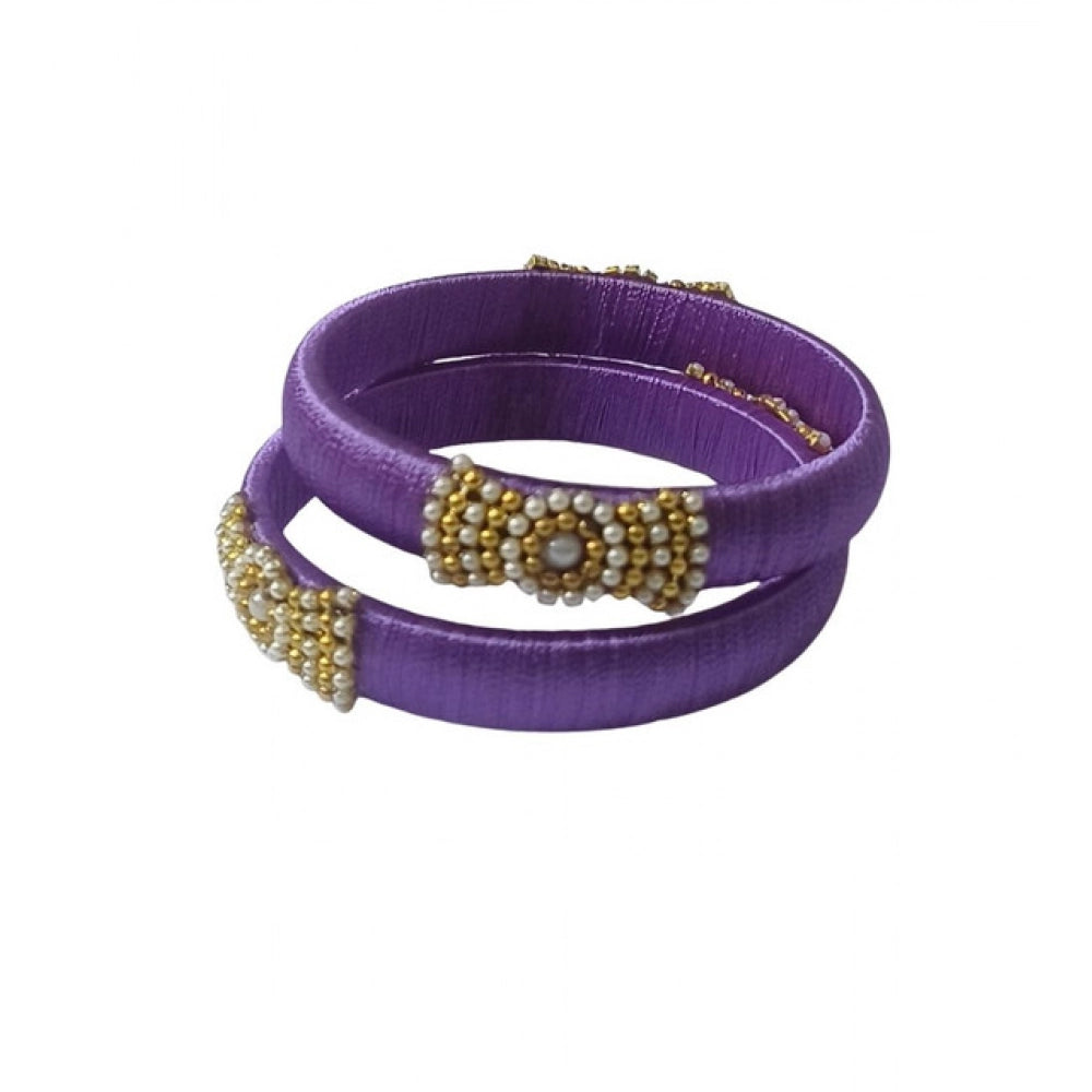 Generic Women's Plastic Silk Thread Bangles (Light Violet, Size: 2.4) Main image